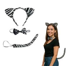 Kit Zebrinha Preto e Branco com Tiara Gravata e Rabo Kit Zebrinha Preto e Branco com Tiara Gravata e Rabo