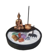 Kit Zen Redondo C/ Buda Hindu e Incensario Miniatura - Decore Casa