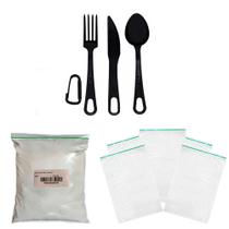 Kit Zip Lock + Cal Virgem + Talher Colher/Garfo/Faca Preto Kit Zip Lock + Cal Virgem + Talher Colher/Garfo/Faca Preto