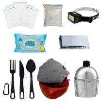 Kit Ziplock + Cal + Talher + manta + cantil + acessórios Kit Ziplock + Cal + Talher + manta + cantil + acessórios