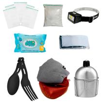 Kit Ziplock + Cal + Talher + manta + cantil + acessórios Kit Ziplock + Cal + Talher + manta + cantil + acessórios