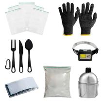 Kit Ziplock + Cal + Talher + manta + cantil + Lanterna