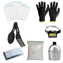 Kit Ziplock + Cal + Talher + manta + cantil + Lanterna