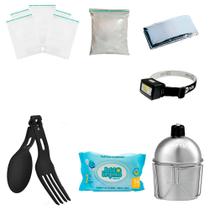Kit Ziplock + Cal + Talher + manta + cantil +Lanterna +Lenço