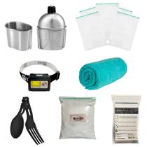 Kit Ziplock + Cal + Talher + manta + cantil + Lanterna + Toalha