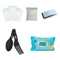 Kit Ziplock + Cal + Talher + manta +cantil +Lanterna +Toalha