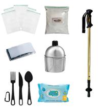 Kit Ziplock + Cal + Talher + manta + cantil + Lenço + Bastão