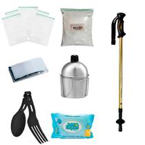 Kit Ziplock + Cal + Talher + manta + cantil + Lenço + Bastão