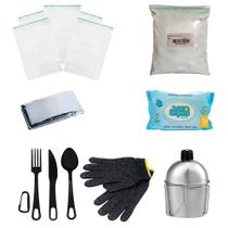 Kit Ziplock + Cal + Talher + manta + cantil + Luva + lenço