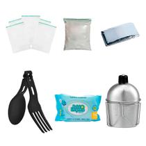 Kit Ziplock + Cal Virgem + Talher +Manta Aluminizada + Lenço