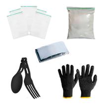 Kit Ziplock + Cal Virgem + Talher + Manta Aluminizada +Luva