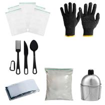 Kit Ziplock + Cal Virgem + Talher + manta + cantil + Luva
