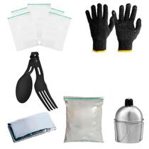 Kit Ziplock + Cal Virgem + Talher + manta + cantil + Luva