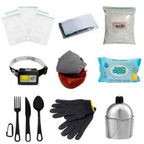 Kit Ziplock + manta + Lanterna + Toalha + Luva + Acessórios