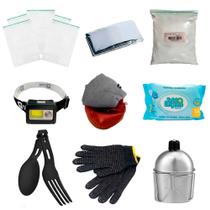 Kit Ziplock + manta + Lanterna + Toalha + Luva + Acessórios