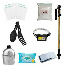 Kit Ziplock + Talher + cantil + Lanterna + Lenço + Bastão