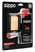 Kit Zippo All-in-One com isqueiro à prova de vento de latão escovado