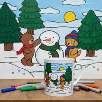 Kit10 canecas para colorir do bob e seus amigos natal na neve Kit10 canecas para colorir do bob e seus amigos natal na neve