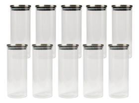 Kit10 Pote De Vidro Tampa Inox Hermetica Organ 1,8l Multiuso