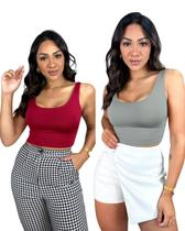 KIT2-001 Kit 2 Cropped Feminino Top Liso Regata