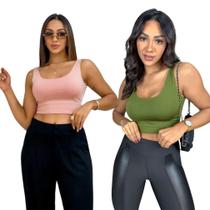 KIT2-001 Kit 2 Cropped Feminino Top Liso Regata