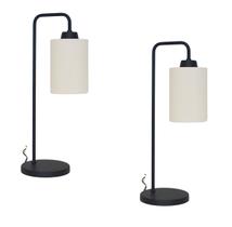 KIT2 Abajur Luminária Mesa Retro Preto Com Cúpula Tecido Cru