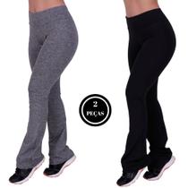 Kit2 Calças Flare Suplex Bailarina Cintura Alta Esporte Academia-c6 KIT 2 CALÇA FRANCINE PRETA CINZA