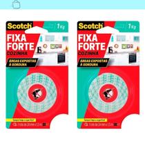 Kit2 Fita Dupla Face Scotch Fixa Forte Cozinha 24X1,5 3M 1Kg Verde