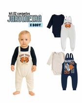 Kit2 Jardineira Bebê Longa Algodão Menino Menina body gola envelope botão pressão ajuste altura P-GG Kit2 Jardineira Bebê Longa Algodão Menino Menina body gola envelope botão pressão ajuste altura P-GG
