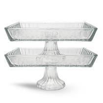 kit2 Travessa Retangular de Vidro com Pé forma rocambole