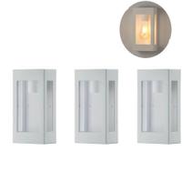 Kit3 Arandela Externa Retangular Branca Retro E27 Muro Zan89