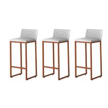 Kit3 Banquetas Alta Dani Reforçada Decorativa Balcão Bancada Cozinha Bar Área Gourmet Base Bronze material sintético