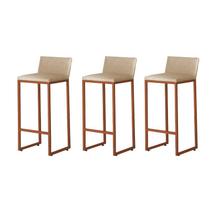 Kit3 Banquetas Alta Dani Reforçada Decorativa Balcão Bancada Cozinha Bar Área Gourmet Base Bronze material sintético