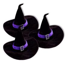Kit3 Chapéu Bruxa De Luxo Veludo Fivela Com Strass Fita Roxa Kit3 Chapéu Bruxa De Luxo Veludo Fivela Com Strass Fita Roxa
