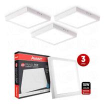 KIT3 Painel Led luminaria 18W 6500K Avant 22x22 Sobrepor