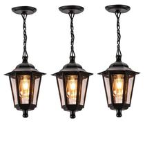 Kit3 Pendente Preto Vintage Externo E27 Lente Transp. Lup39