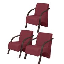 Kit3 Poltronas Vênus 1 Lugar Pé Madeira D Salla Suede Bordô