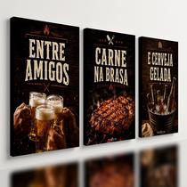 Kit3 Quadro Decorativo Churrasco Carne Cerveja Área Gourmet 28x20cm