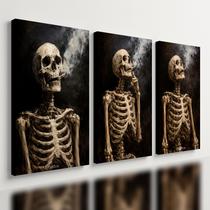 Kit3 Quadro Decorativo Esqueleto Caveira Fumaça Dark Moderno