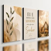 Kit3 Quadro Decorativo Frase Bíblica Cristão Jesus Casa Cruz 40x28cm