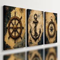 Kit3 Quadro Decorativo Marítimo Náutico Barco Ancora Vintage Mapa
