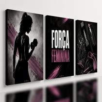 Kit3 Quadro Decorativo Mulher Academia Musculação Gym Exercício Funcional Fitness 28x20cm