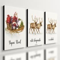 Kit3 Quadro Decorativo Natal Escritório Sala Casa Papai Noel Qualidade Premium Moderno 28x20cm