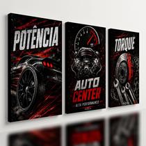 Kit3 Quadro Decorativo Oficina Mecânica Motor Carro Vermelho 40x28cm