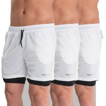 KIT3 Shorts 2em1 Treino Bermuda MASCULINO Academia Corrida Com Bolsos Esportivo Dryfit ProteçãoUV