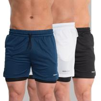 KIT3 Shorts 2em1 Treino Bermuda MASCULINO Academia Corrida Com Bolsos Esportivo Dryfit ProteçãoUV