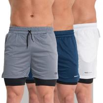 KIT3 Shorts 2em1 Treino Bermuda MASCULINO Academia Corrida Com Bolsos Esportivo Dryfit ProteçãoUV