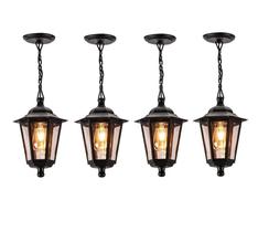 Kit4 Pendente Externo Colonial E27 Preto Lente Transp. Lup39