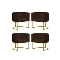 Kit4 Poltronas Reforçada Decorativa Sala Estar Jantar Gabriela Base Ferro Dourada Suede