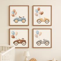 Kit4 Quadros Decorativos Infantil Carrinhos Vintage c Balões